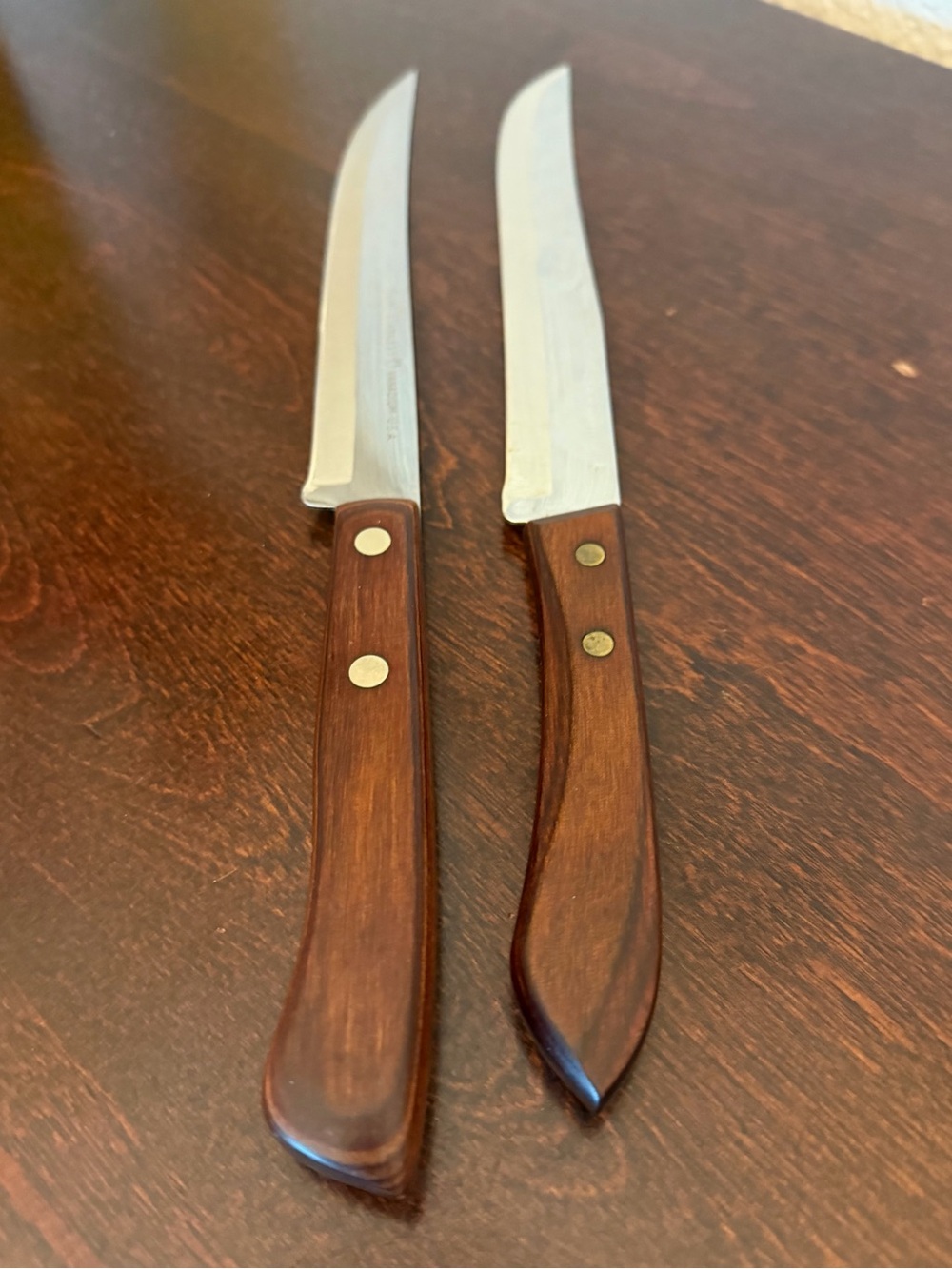 Vtg Ekco Flint Arrowhead Vanadium + Stainless Steel Slicing Knives Set Of 2 USA
